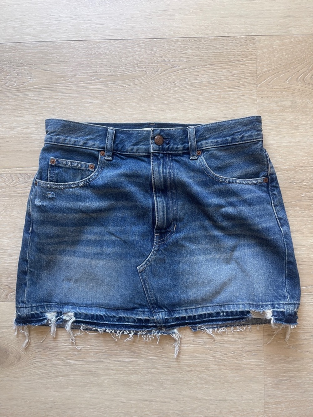 Madewell Distressed Denim Mini Skirt in Blue